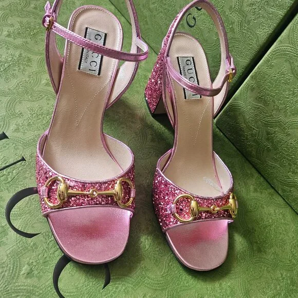 Gucci Horsebit Glittered Sandals - Pink size 37 - Picture 6 of 13